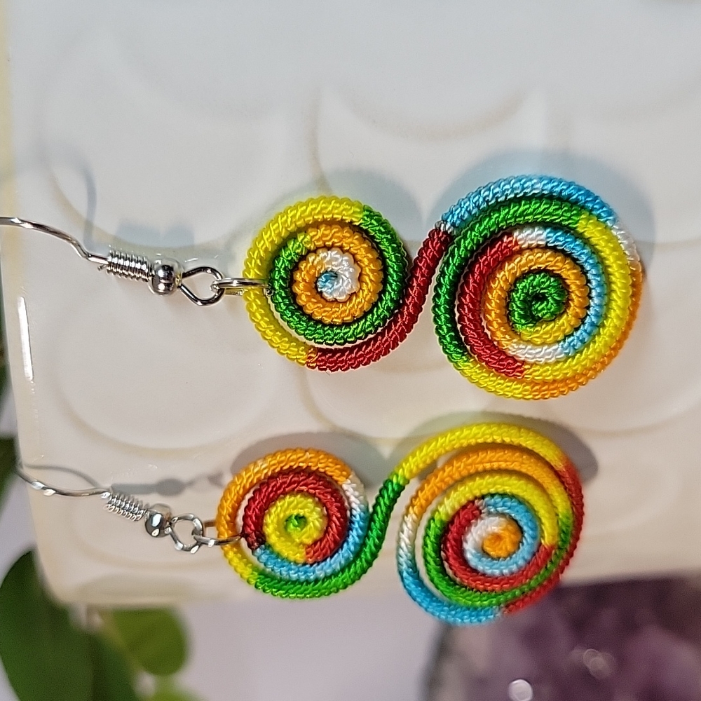 š„LAST PAIRš„ Tie-Dye Fiber Wrapped Squiggle Drop Earrings - Picture 4 of 5